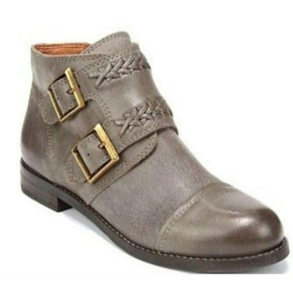 Lucky Brand Shoes - Lucky Brand Booties Buckles Leather Ankle Boots Gray Heels Womens 9 Zipper